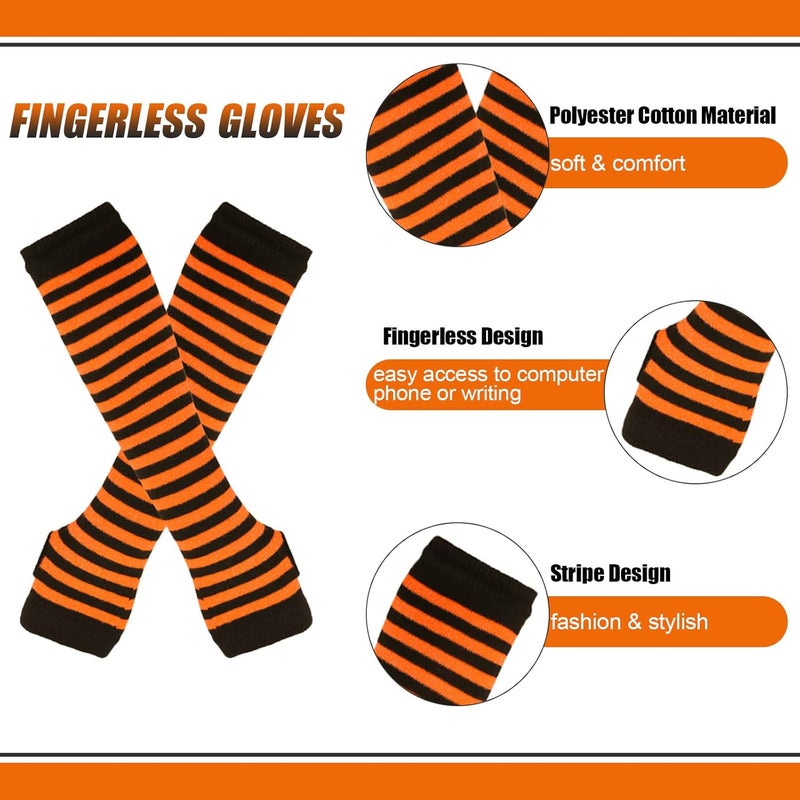Barrlves Store 2/4 Sets Womens Striped Knee High Socks Long Knitted Arm Warmers Fingerless Gloves for Halloween Costume - Image 3
